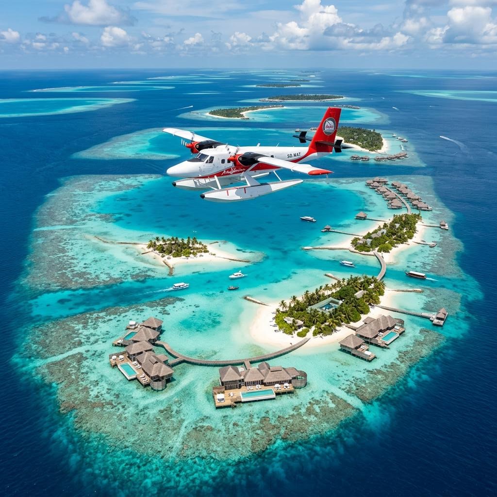 Seaplane over the Maldives